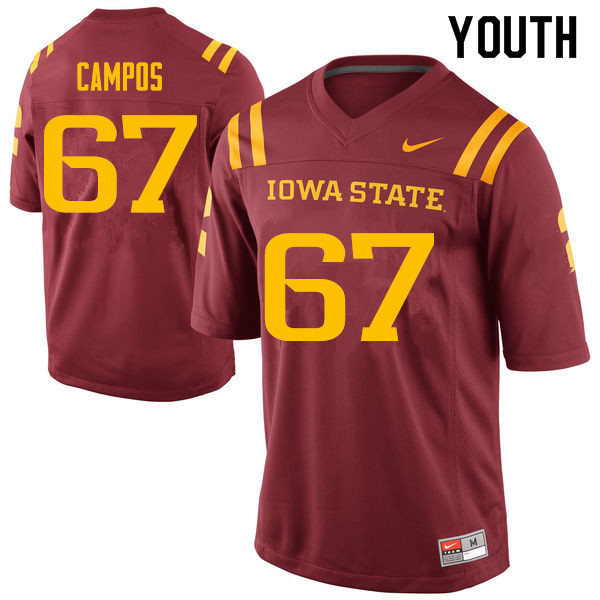 Iowa State Cyclones Youth #67 Jake Campos Nike NCAA Authentic Cardinal College Stitched Football Jersey HY42P08AU